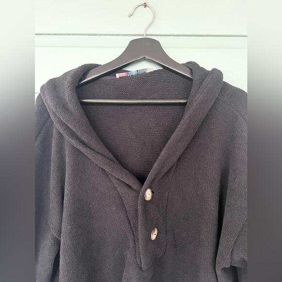 Free people beach bino pullover black knit banded bottom oversized cozy fall L - Picture 4 of 9